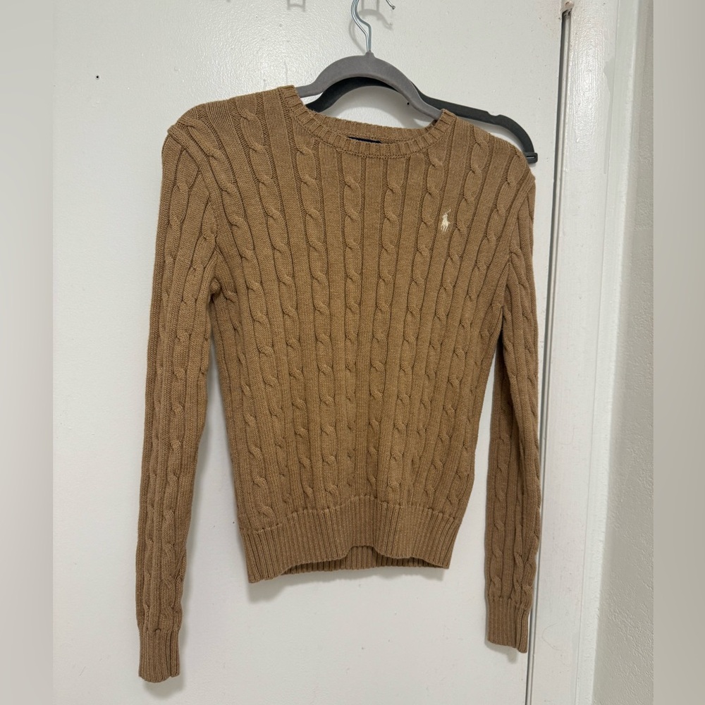 Vintage Polo Ralph Lauren Cable Knit Tan Pullover Size Small Petite